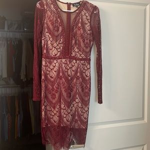 Burgundy long sleeve lulus lace dress